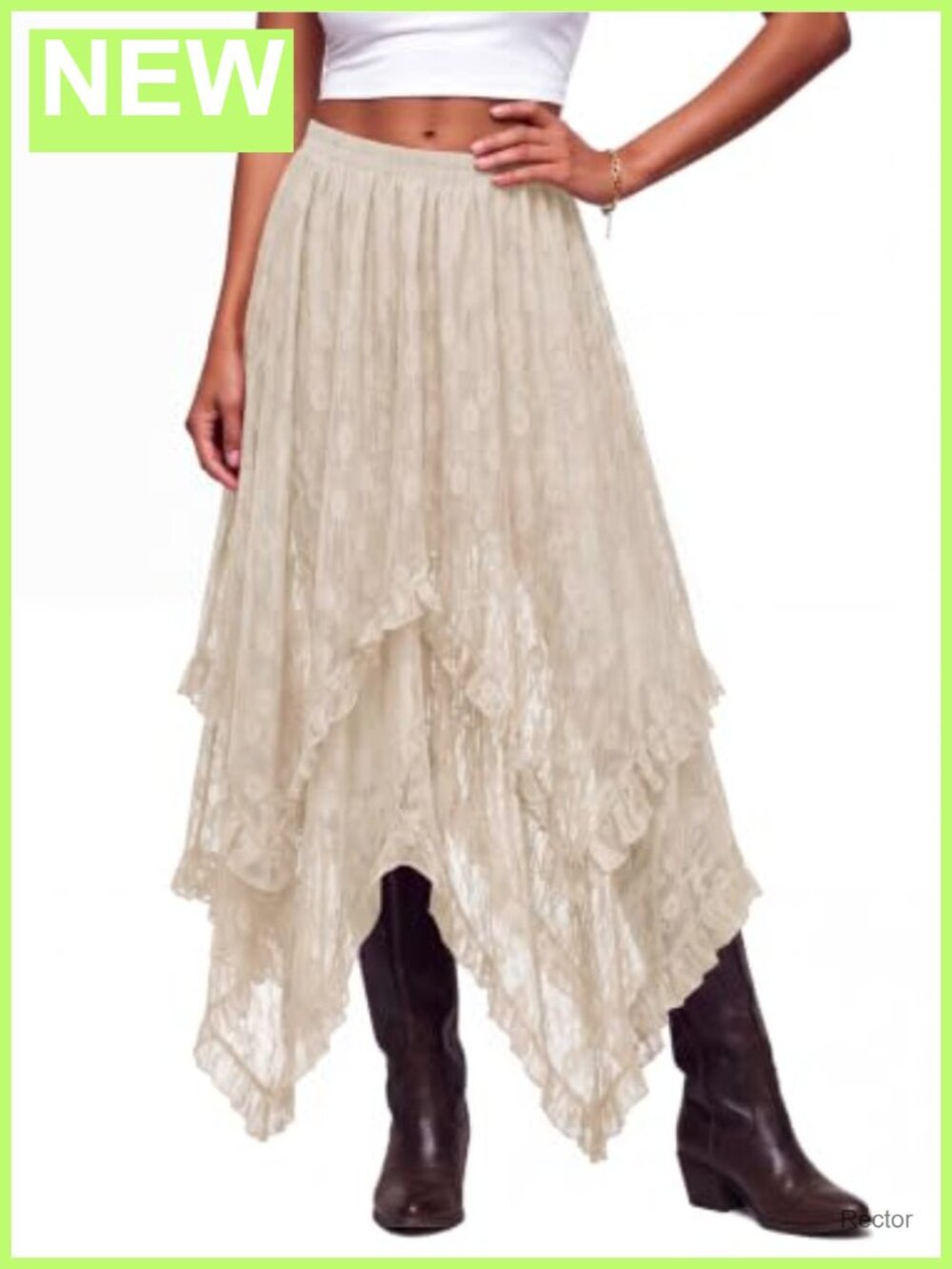 Womens Lace Maxi Skirt Asymmetrical Ruffle High Waist Boho Flowy